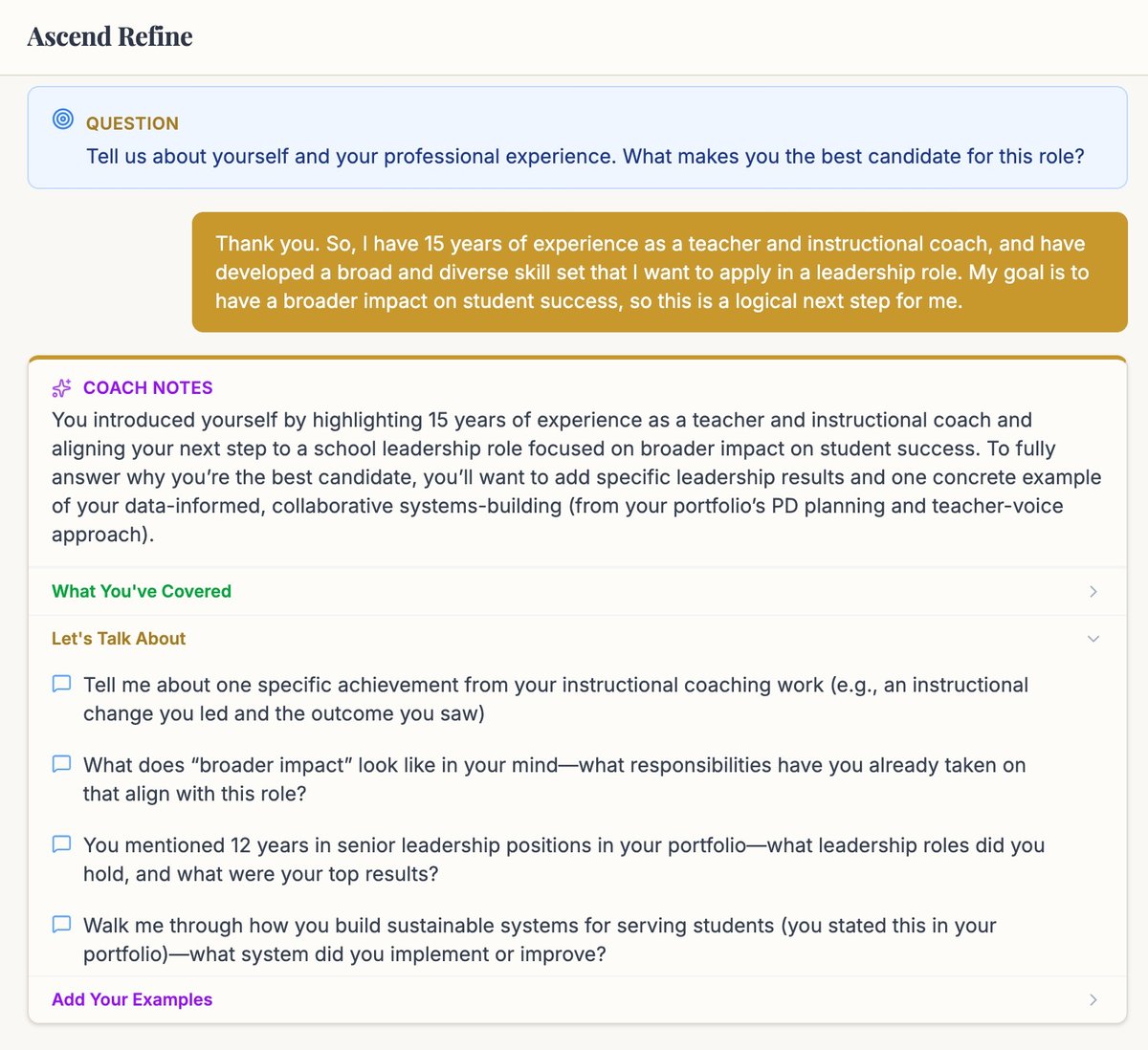 Ascend Refine — AI coaching for stronger application answers